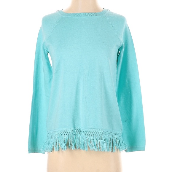 Sail to Sable STS Aqua Blue Flattered in Fringe Summer Sweater - Picture 1 of 8